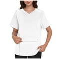 thumbnail image 5 of YOIAVAIOY White Women Solid Color Scrubs Short Sleeve V Neck Nursing Uniform Breathable Comfort Outfits with Kangaroo Pocket M, 5 of 5