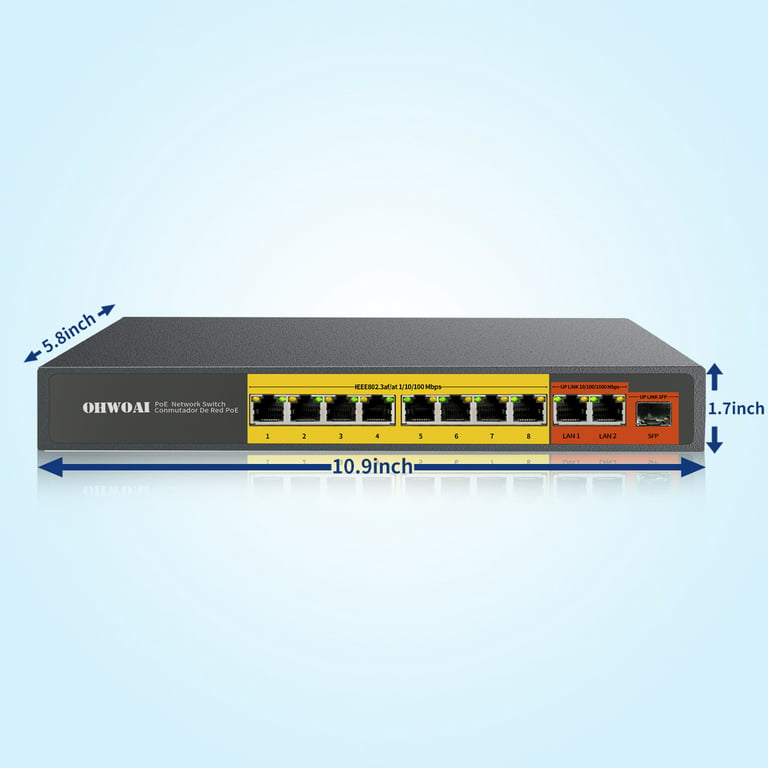 Wholesale TINCAM 8 Port 12V POE Switch 10/100Mbps With 2 Uplink Power Over  Ethernet Switches Switcher 45+78- Non-standard From m.