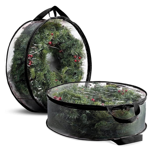 Kabnic Wreath Storage Container, Wreath Storage Bag, Clear Tear-Resistant Bag, Zipper and Reinforced Handles, for Christmas, 30"