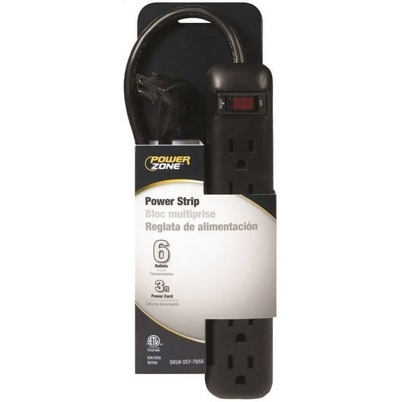 PowerZone OR922009 Outlet Strip, Right Angle Plug, 6 -Socket, 15 A, 125 V