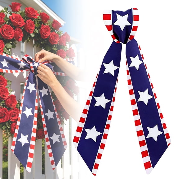 4th of July Patriotic Wreath Sash – Red White Blue Door Wreath Ribbon for Front Door, 250th Anniversary Independence Day Decor, Memorial Day Outdoor Wall Hanging Decoration