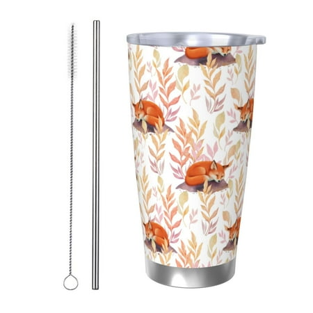 

Gukieu Cute Sleepy Fox Print 20OZ Car Cup Vacuum Stainless Steel Leak-proof Thermos Cup Unisex Suitable for Home Outdoor and Sports-Straw Two-piece Set