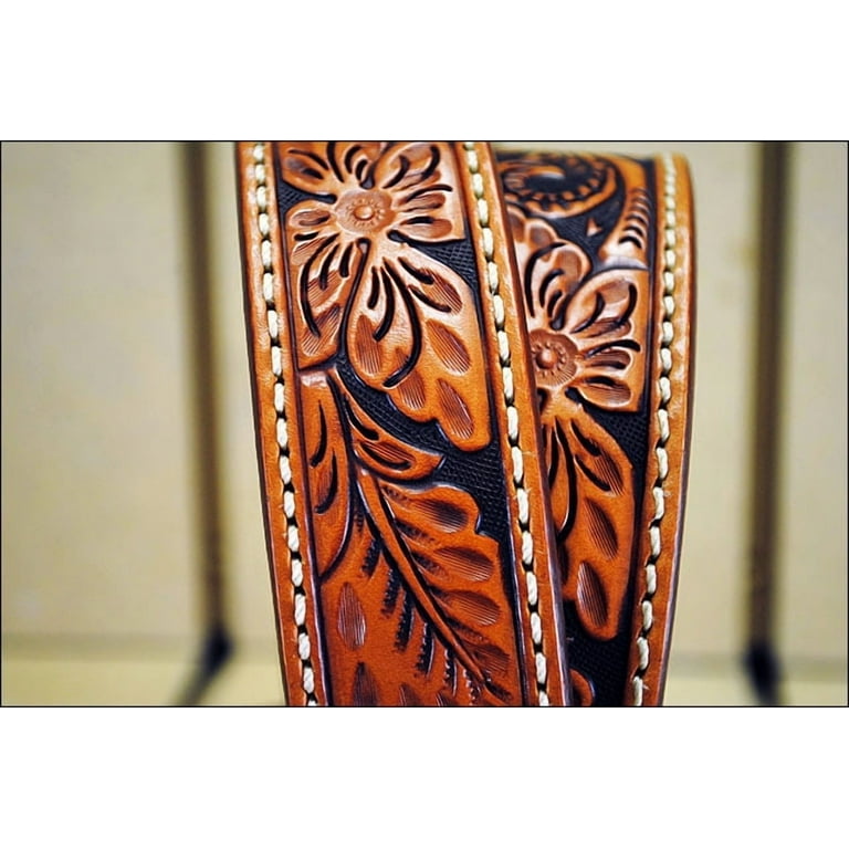 Tony Lama Men's Floral Tooled Leather Belt Tan 30 - Walmart.com