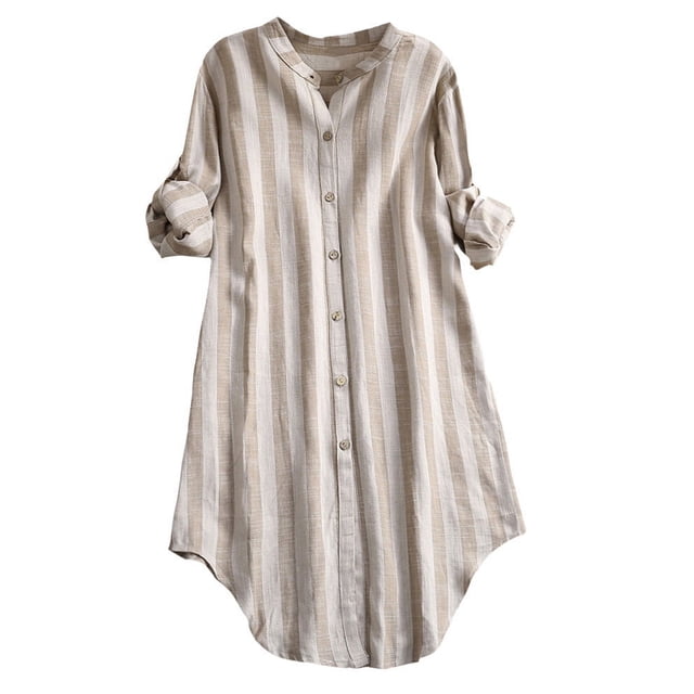 XZNGL Plus Size Top Women Button Up Pullover Cotton Striped Top Plus Size Tunic Blouse Button Up Shirt