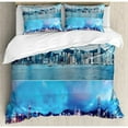 thumbnail image 3 of Urban Duvet Cover Set, Times of Hong Kong City Morning and Evening Urban Downtown Scene Art Print, Decorative 2 Piece Bedding Set with 1 Pillow Shams, Twin Size, Deep Sky Blue, by Ambesonne, 3 of 3