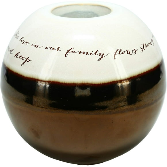 shiyou-Company The Love in Our Family Flows Strong and Deep, Leaving Us Memories to Treasure and Keep 4.5 Inch Round Tealight Candle Holder with Unique Reflective Glaze, Cream