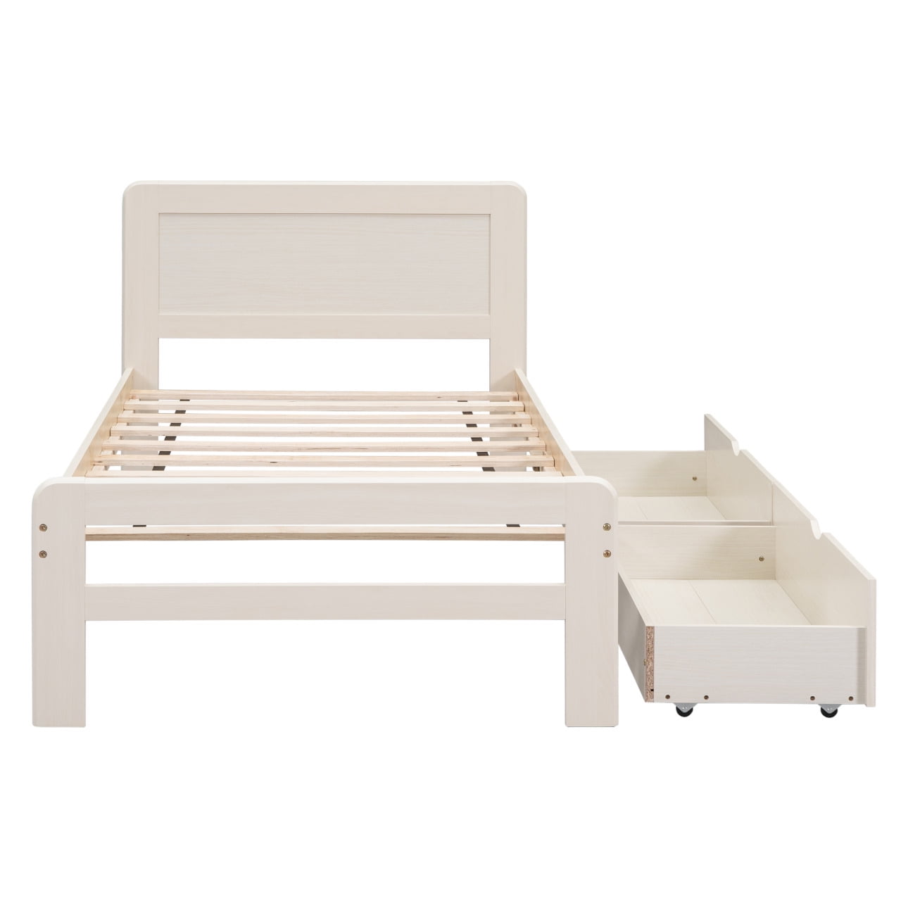 Twin Size Platform Bed Frame Modern Design Wooden Twin Bed with Headboard and Trundle No Box Spring Needed for Boys Girls Adult Bedroom