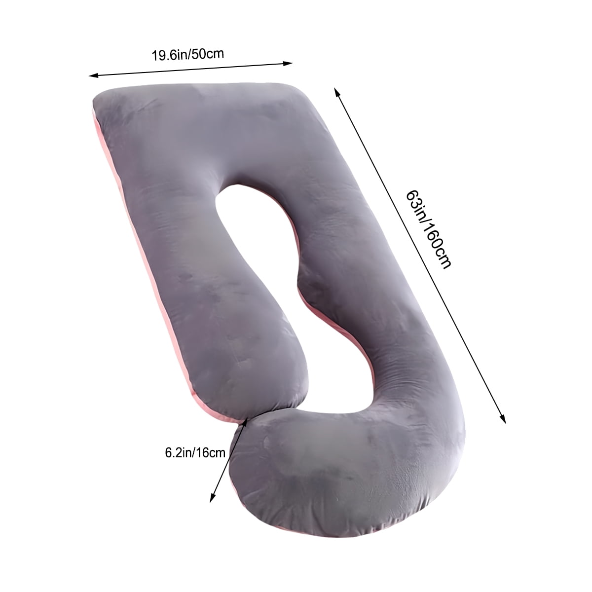 J-Shaped Pregnancy Pillow, Ergonomic Full-Body Maternity Pillow, Breathable Antibacterial, Pink and Gray