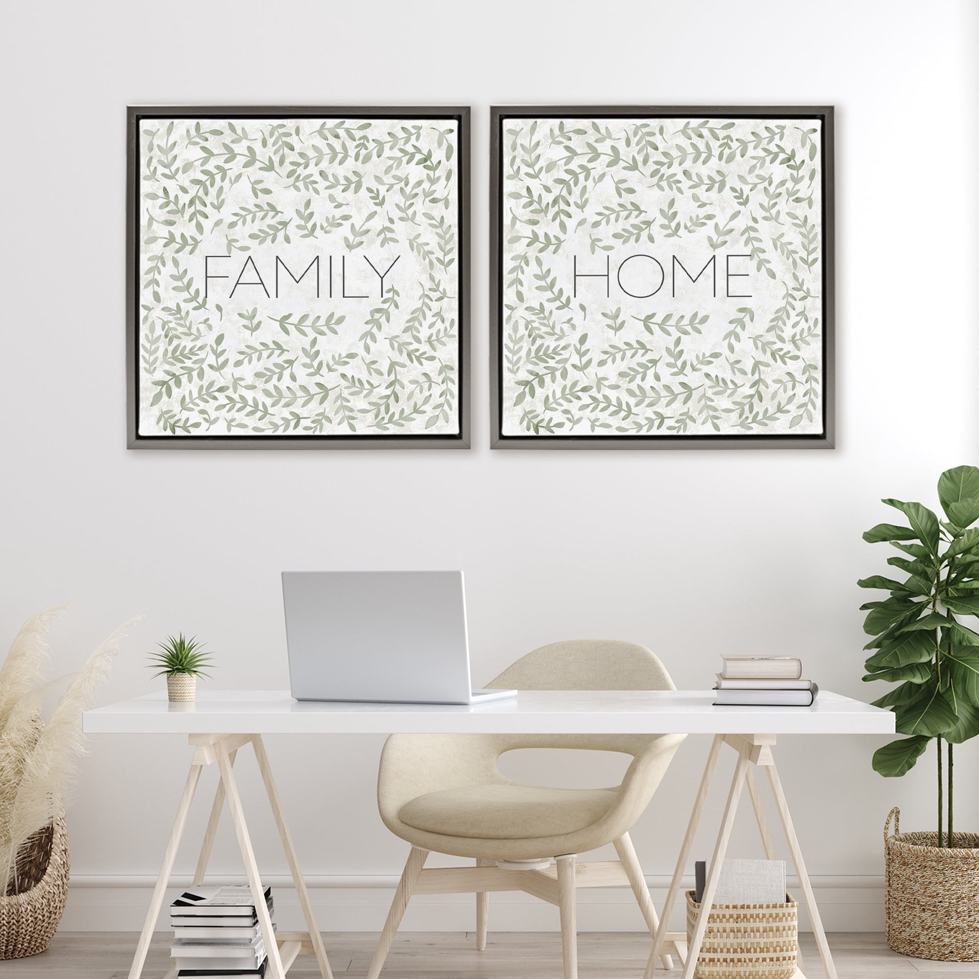 Stupell Industries Curved Ivy Sprigs Phrases 2 Piece Gray Framed Floater Canvas Set, design by SD Graphics Studio