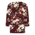 thumbnail image 4 of Womens 3/4 Cuffed Sleeve Floral Blossom Printed V Neck Casual Blouse Shirt Tops Fashion 2024 Slim Fit Tunics, 4 of 5