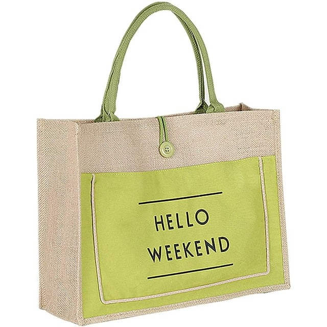 Sac de Plage en Jute pour Femmes, Sac de Courses Réutilisable avec Poignée Grand Sac de Courses pour Plage, Courses, Voyage par TBF Sac de Courses Réutilisable en Coton Jute Jute