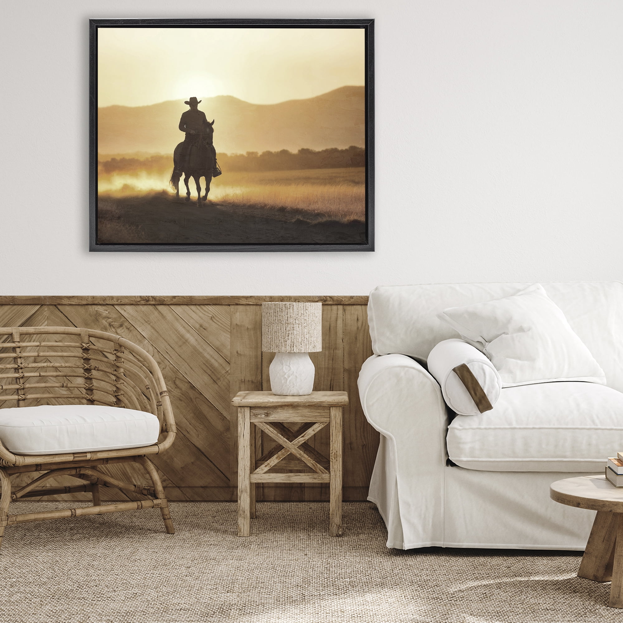 Stupell Industries Cowboy's Ride Home Black Framed Floater Canvas Wall Art, design by Kim Allen