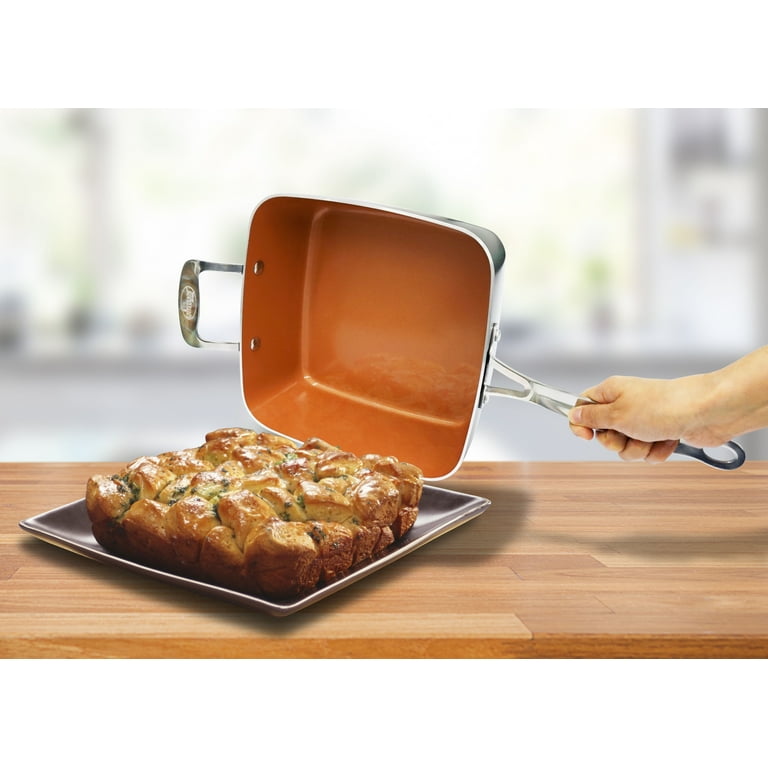 You can fry, bake, steam any meal with the non-stick Red Copper Square Pan  
