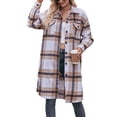 thumbnail image 5 of Arvbitana Women's Long Plaid Print Jacket Lapel Button Pockets Shirt Coat Long Sleeve Shacket Fall Casual Outerwear S M L XL, 5 of 7