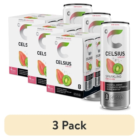 (3 pack) CELSIUS Sparkling Kiwi Guava, Functional Energy Drink 12 fl oz (pack of 4)