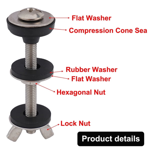 4Pcs Toilet Tank To Bowl Bolt Kit – 304 Stainless Steel M6x65mm Split Bolts With Washers & Gaskets For Most Toilets