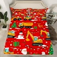 thumbnail image 2 of Homewish Cartoon Santa Claus Twin Sheet Sets,Cartoon Xmas Tree Snowman Twin Fitted Sheet,Orange Vehicle Truck Excavator Flat Sheet For Boys Kids,Ultra Soft Home Decor,3-Piece, 2 of 7