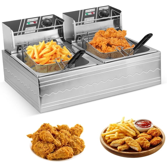 Commercial Deep Fryer 3200W 12.6QT 12L Electric Countertop Fryer with Basket Detachable Large Capacity Stainless Steel Electric Oil Fryer with Temperature Control for Restaurant and Home Use