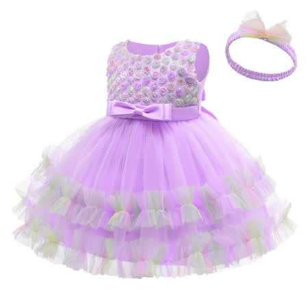 

Pimfylm Dresses For Girls Toddler Girls Elegant Lace Pom Pom Flutter Sleeve Party Princess Dress 2023 Purple 5-6 Years
