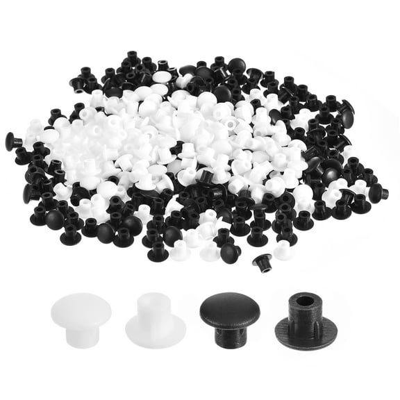 Uxcell 200Pack 5mm(3/16") Dia Plastic Screw Hole Plugs Cover for Furniture, White/Black