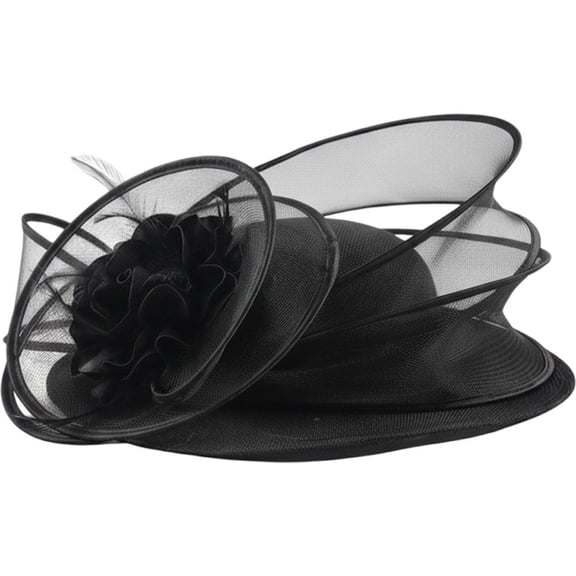 Hsqqdc Black Wide Brim Derby Church Hat, Elegant Formal Fascinator Hat for Weddings