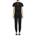 thumbnail image 5 of Time and Tru Women's Short Sleeve Elastic Tie Waist  Knit Jumpsuit, 5 of 5