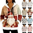thumbnail image 5 of Women's Casual Fashion Long-Sleeve Zip-Up Fleece Hooded Cardigan with Christmas Print, Cozy and Warm for Winter Season,White,XL, 5 of 8