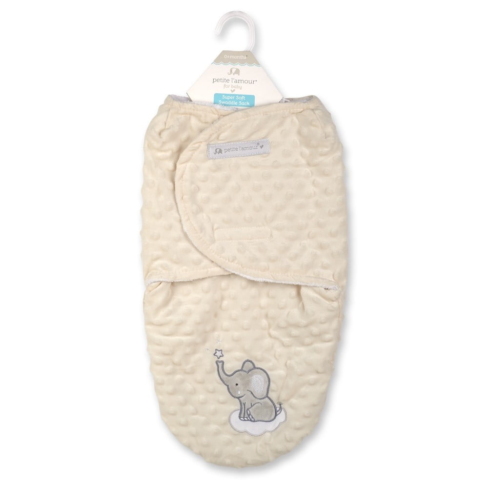Petite L'Amour Super Soft Swaddle Sack for Baby Unisex White Elephant 