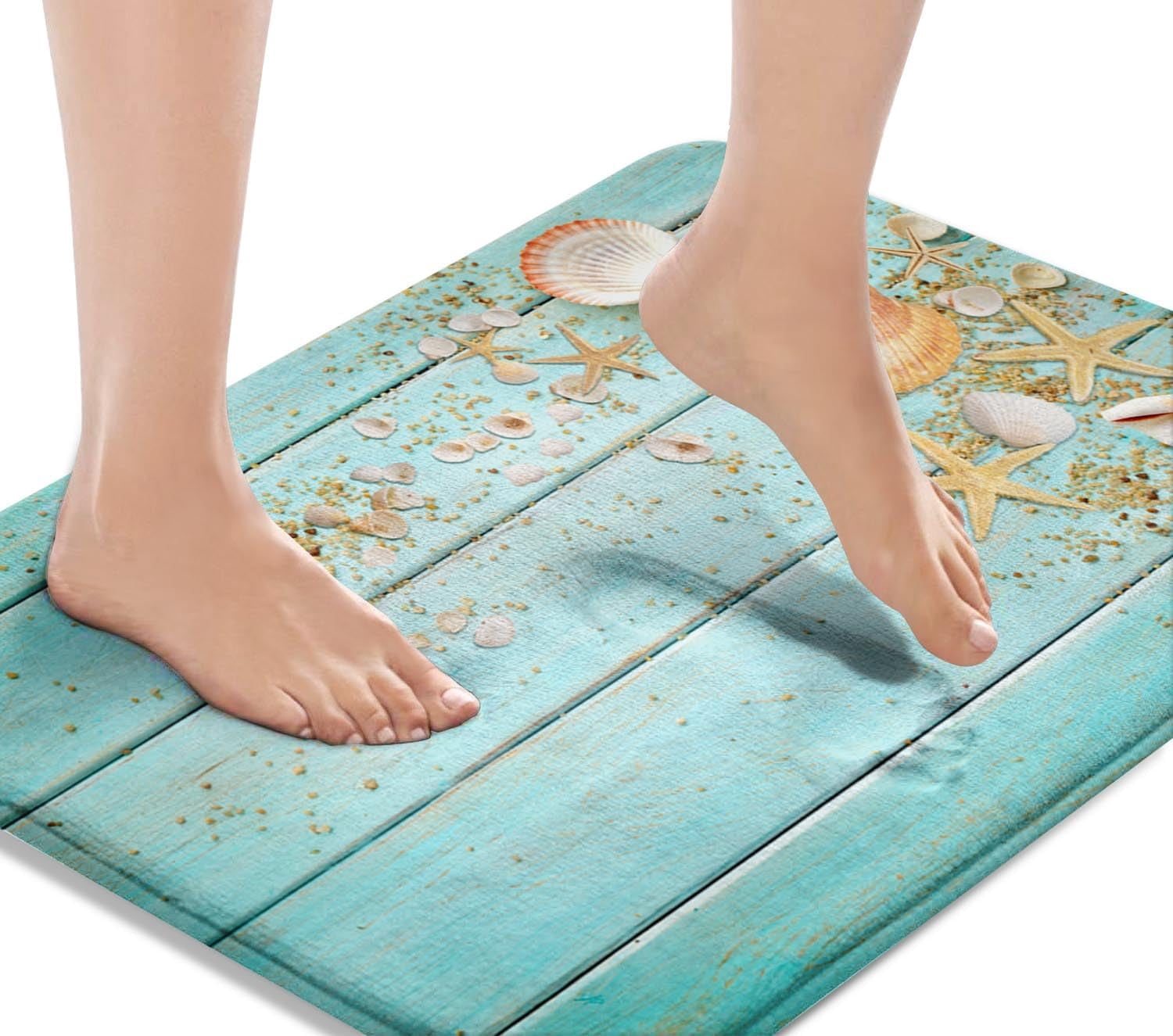 Beach Seashell Bathroom Rug Set of 3, 3 Pieces Bath Mats Set, Summer Non-Slip Washable Cover Floor Rug Decorations for Kitchen Bathroom Bedroom