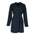 thumbnail image 4 of adviicd Womens Button Shirt Dress with Pockets Fall Mini Dresses Long Sleeve 3/4 Sleeve Long Tunics Blouse with Belt (Blue, M), 4 of 6