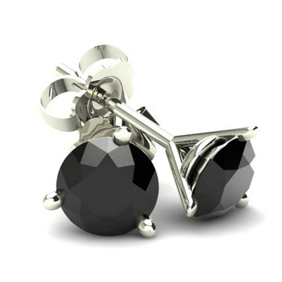 Pompeii .50CT Round Brilliant Cut Black Diamond Stud Earrings In 14K Gold (Black,AAA)