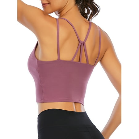 

LELINTA Strappy Sports Bras for Women Wirefree Padded Medium Support Yoga Bra Top with Removable Cups Black/ Blue/ Purple Size XS-XL