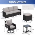 thumbnail image 5 of 6 Pieces Outdoor Swivel Patio Furniture Set, Wicker Sectional Couch Conversations Sets Rattan Sofa with 360° Swivel Rocking Chairs for Porch Backyard Garden-Black&Gray, 5 of 8