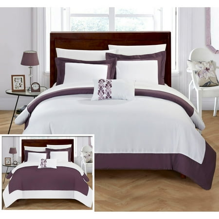 Jewel Tone Comforter Chic Home 8-Piece Uma MODERN TWO TONE REVERSIBLE HOTEL COLLECTION, with embellished borders and embroidery decor pillow Bed In a Bag Duvet Set with White Sheets included ()
