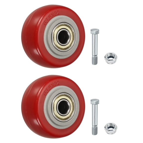 Uxcell 2 Pack Caster Wheels, 2.5 in Nylon Silent Heavy Duty Plate Caster with 3/8" Bore Cart Wheels Replacement for Furniture, Red