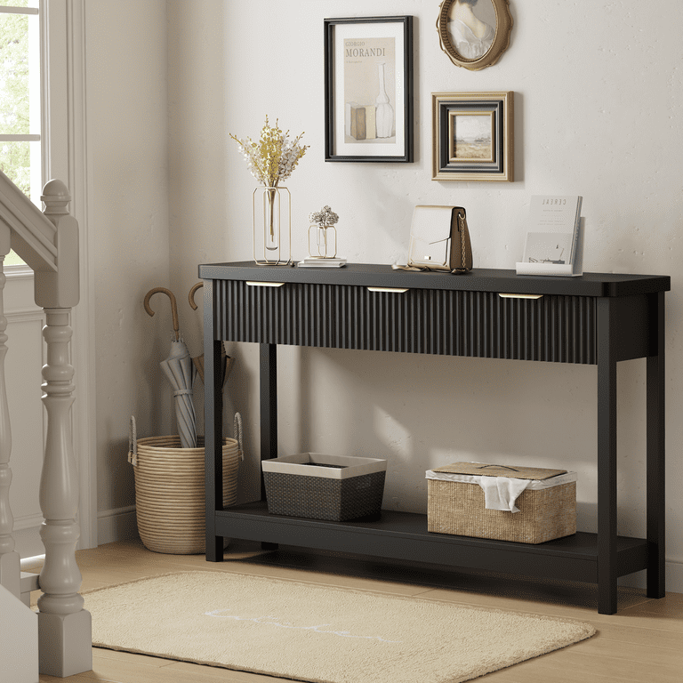 Aufeile 51" Console Table with Fluted Design and Drawers, Black photo 5