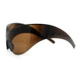thumbnail image 6 of Oversized High Temple Wrap Around Shield Rimless Futurism Sunglasses Brown, 6 of 8
