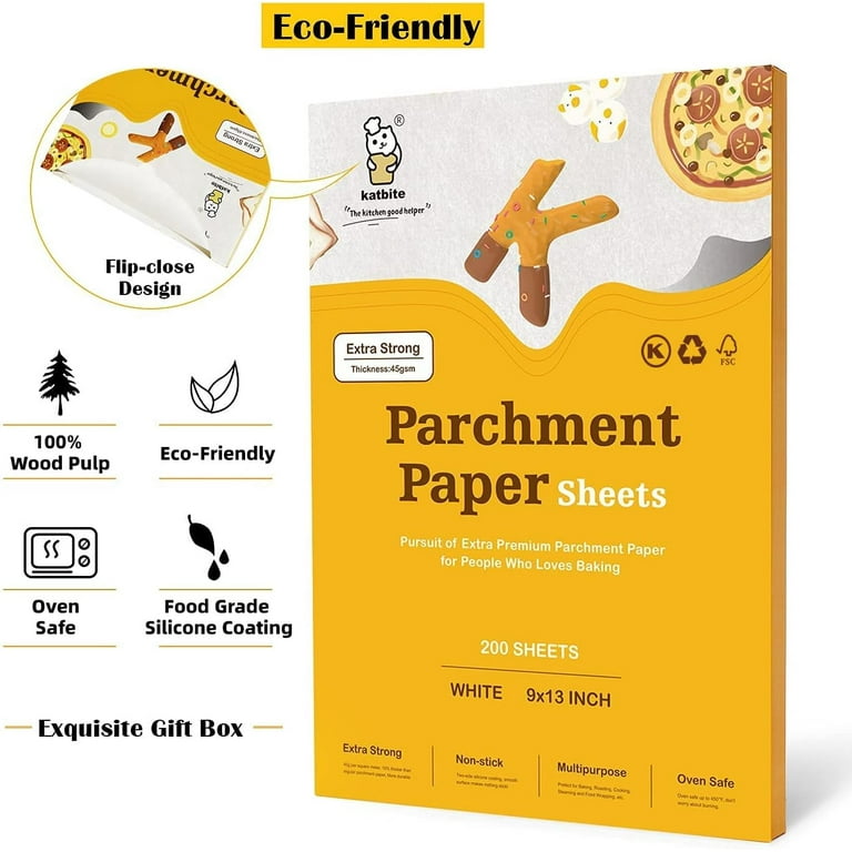 Katbite 200Pcs 9x13 inch Heavy Duty Parchment Paper Sheets,White
