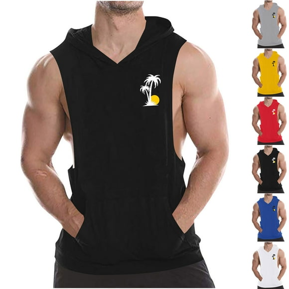 Txeol Todays Daily Deals Mens Tank Tops Summer Beach Sleeveless T Shirt Hawaiian Palm Tree Sunset Graphic Tropical Vacation Muscle Gym Tanks,Gray,L