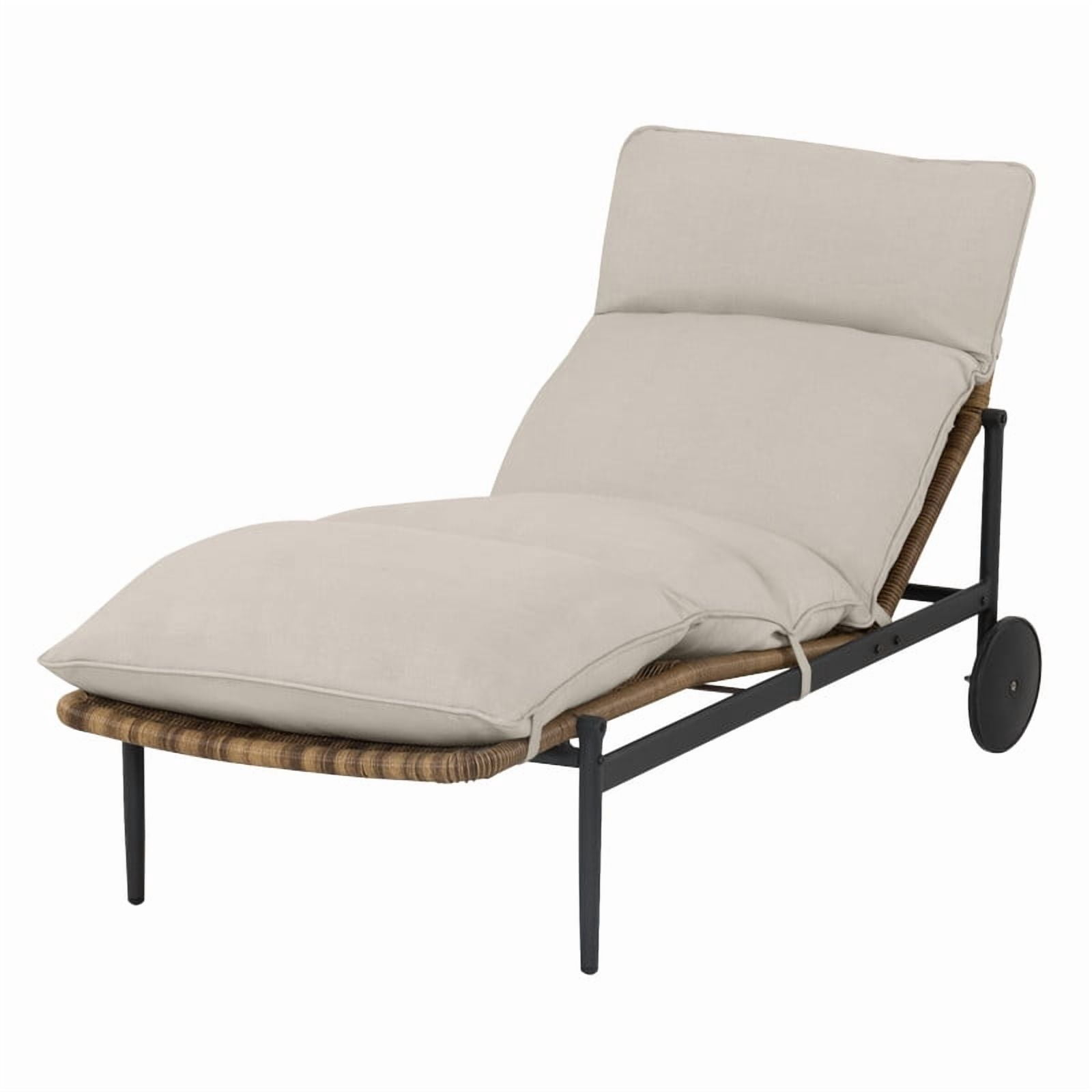 Patio Chaise Lounge Chair, Single Wicker Outdoor Lounge Chair, All-Weather Outdoor Reclining Chair with Wheels for Pool Deck