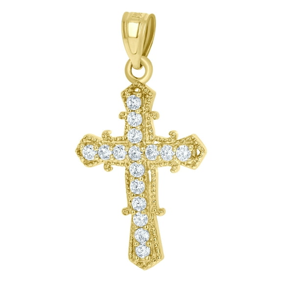 10kt Real Yellow Gold Unisex Cubic Zirconia Cubic-Zirconia Cross Religious Charm Pendant