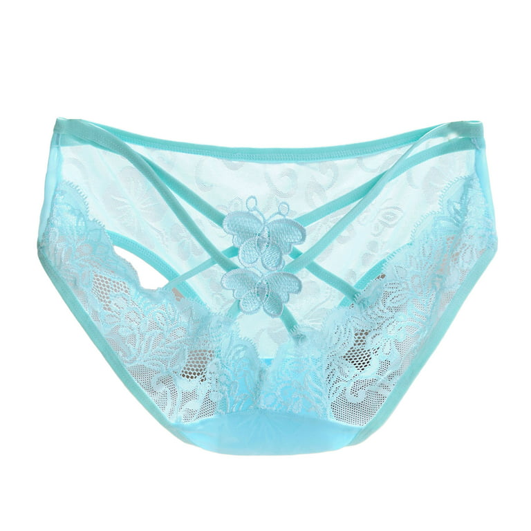rygai Women Panties Hollow Out Lace Butterflies Shape See-through  Pornographic Protective Cross Low Waist Women Briefs for Inner Wear,Blue M