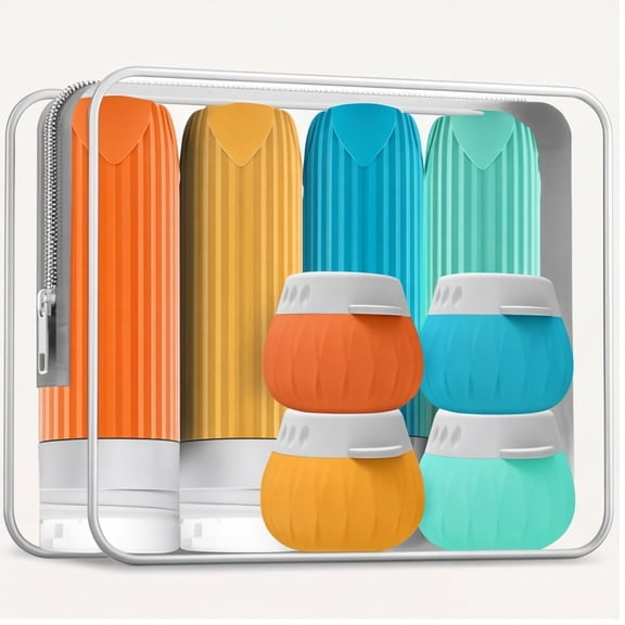 8-in-1 Silicone Travel Bottles Set, TSA Approved Leakproof Refillable Travel Size Containers,Leakproof Refillable Containers with Waterproof Storage Bag & Full Filling Accessories