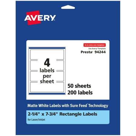 UPC: 0194793024401 | Avery Matte White Rectangle Labels with Sure Feed  2.25  x 7.75   200 Matte White Printable Labels