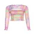 thumbnail image 4 of Femmes Crop Top Y2K Mesh Transparent Manches Longues Imprimé T-Shirt Blouse, 4 of 6