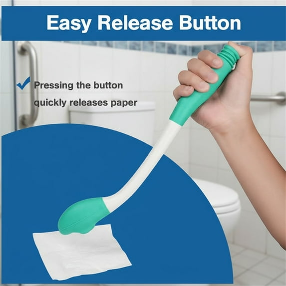 15.7-inch Long Reach Toilet Aid Wiper – Bottom Buddy Self-Wipe Assist with Button Release & Ergonomic Curved Handle for Limited Mobility