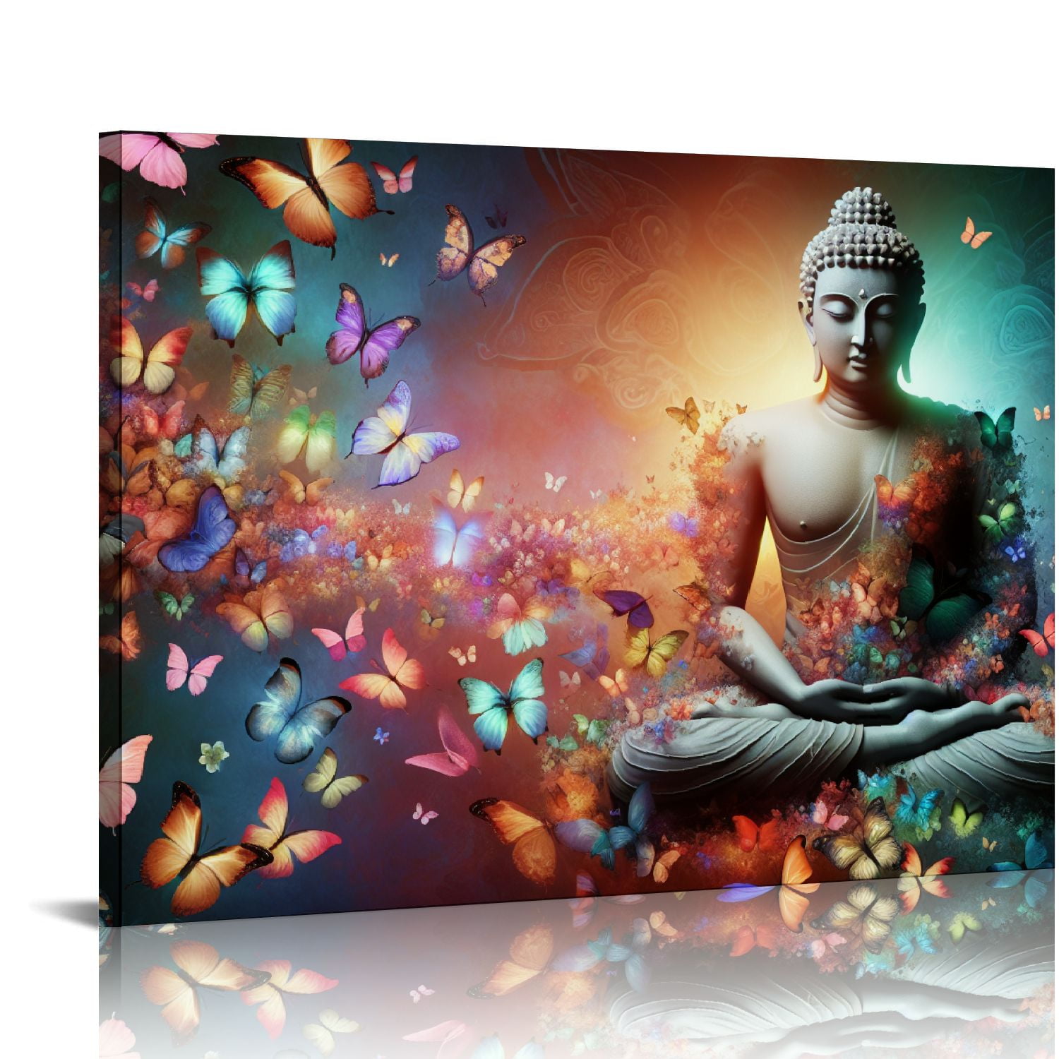 QCPP Zen Wall Art Decor Buddha Statue with Butterflies Yoga Wall Art New Age Meditation Wall Decor Spa Wall Decor Home Decoration Tranquility Artwork Art Wall Decor Canvas