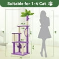 thumbnail image 2 of YYEAN 61" Large Cat Tree Tower for Indoor Cats with DIY Green Leaves Scratching Post Multi Soft Hang Ball Plush Cat House Furniture 360° Rotating Cat Scratch Board with Hammock-Square Deep Purple, 2 of 7