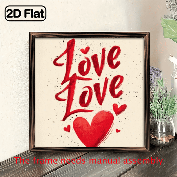 2D Flat 1Pc WoodFrame Love Theme, Heart-shaped Pattern, Hand-drawn Graffiti Style Wall Art Paintings Ideal Valentine's Day Gift For Bedroom Corridor Wall Decor Room Decoration Ready to Hang 8x8inc