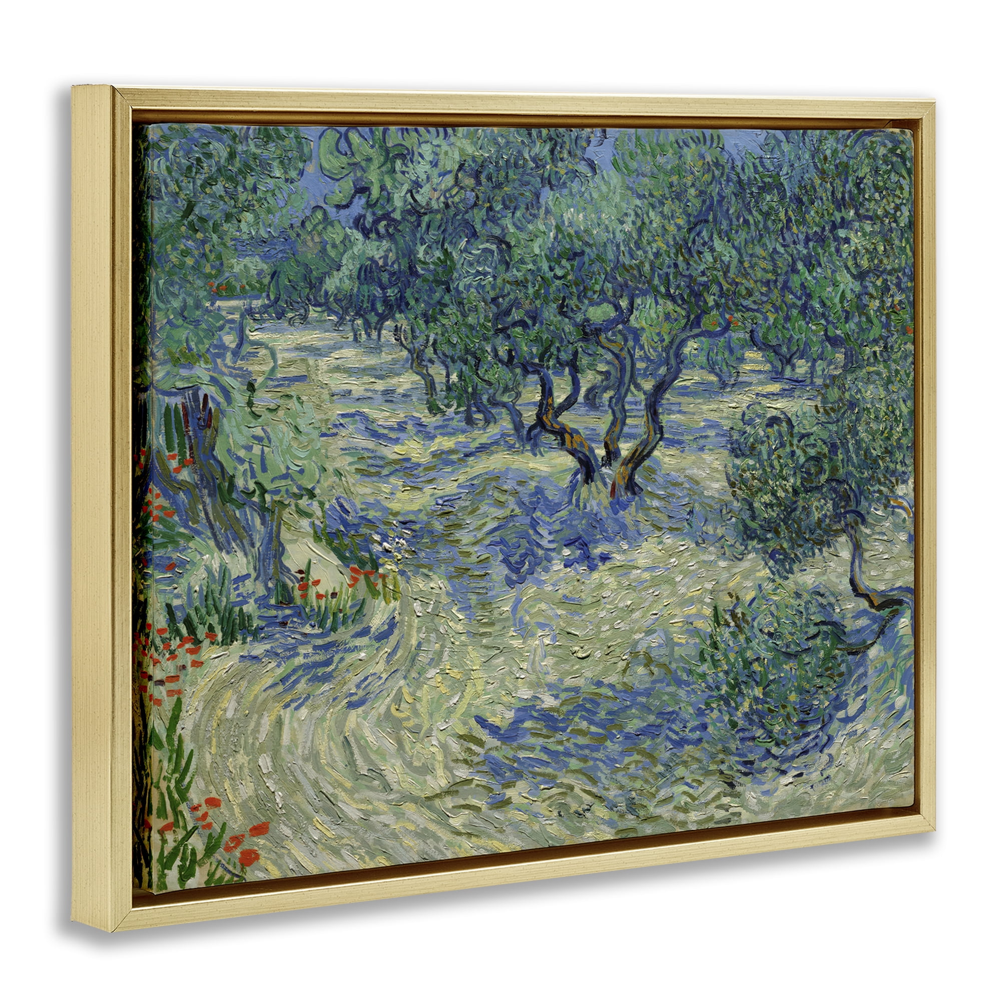 Stupell Industries Classic Van Gogh Olive Orchard Landscape & Nature Painting Gold Floater Framed Canvas Art Print Wall Art, 21 x 17